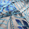 Tissu Dubai Lace avec dentelle et perles bleues